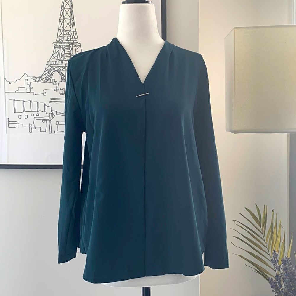 💚New Dark Green V-neck Plain Women Blouse Shirt